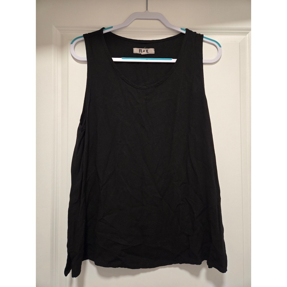 FLAX Womens Black Rayon Sleeveless Scoop Neck Tank Top Size Medium Flowy Top